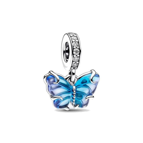 Charm Pandora Pendente Farfalla Vetro di Murano Blu