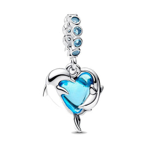 Charm Pendente Delfini e Cuore Vetro di Murano
Argento Sterling 925