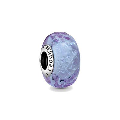 Charm Pandora in vetro di Murano color lavanda con onde