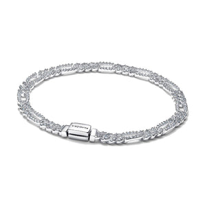 Bracciale Catena Maglia Cubana Pavè con Ovali (Misura 18 cm)