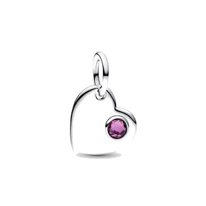 Charm Pendente Cuore con Pietra Viola Febbraio