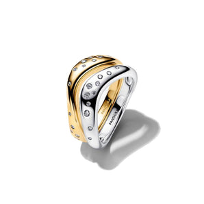 Anello Linea Sinuosa Divisibile Bicolore con Pietre Luminose (Misura 54)