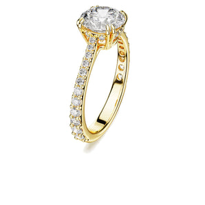 Anello cocktail Stilla Taglio tondo, Pavé, Bianco, Placcato color oro (Misura 60)