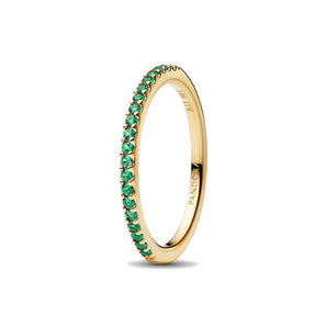 Anello Pavè Fascia Sottile Verde (Misura 52)
