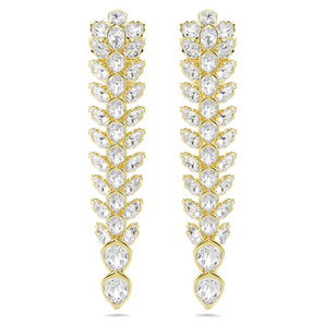Orecchini Swarovski pendenti Idyllia Taglio misto, Lunghi, Bianchi, Placcato color oro