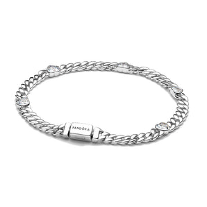 Bracciale Catena Maglia Cubana con Cuori (misura 18 cm)
