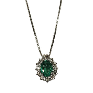Collana in oro bianco diamanti e smeraldo
