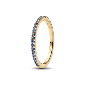 Anello Pavè Fascia Sottile Blu (Misura 56)