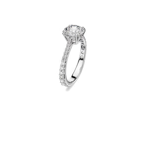 Anello cocktail Stilla Taglio tondo, Pavé, Bianco, Placcato color argento (Misura 55)
