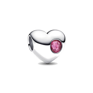 Charm Cuore con Pietra Rosa Scuro Ottobre da incidere