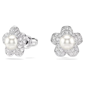 Orecchini a lobo Ariana Grande x Swarovski Crystal Pearl, Taglio Round, Fiore, Bianchi, Placcato rodio