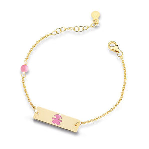 Bracciale femminuccia oro giallo, smalto rosa con perlina smaltata