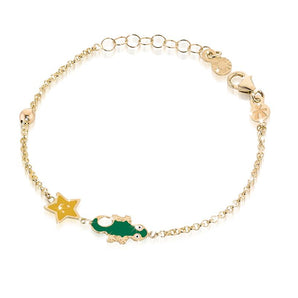 Bracciale oro giallo stellina e geco con smalto colorato