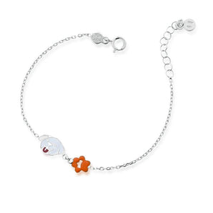 Bracciale oro bianco cane e impronta con smalto colorato